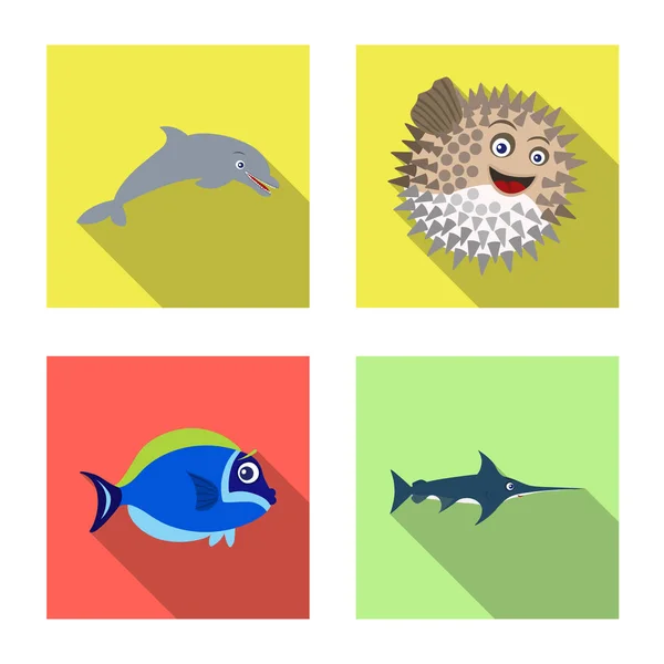 Ilustración vectorial del signo marino y animal. Colección de símbolo de stock marino y marino para web . — Vector de stock