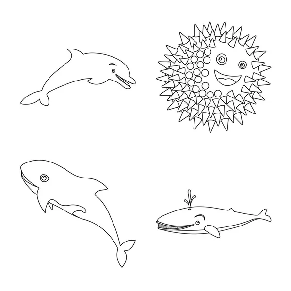 Projeto vetorial do ícone do mar e dos animais. Coleção de ilustração do vetor de estoque marítimo e marítimo . — Vetor de Stock