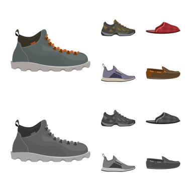 Adam ve ayak sembolü yalıtılmış nesne. Adam ve giyim hisse senedi vektör çizim topluluğu.