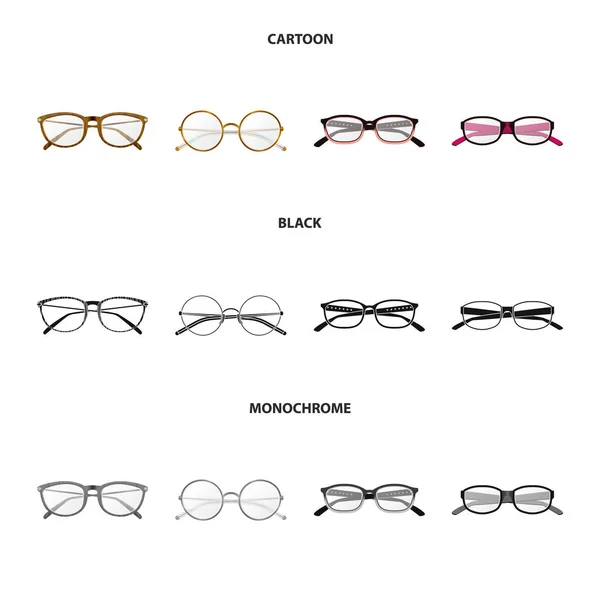 Vektor design glasögon och Rama in tecken. Uppsättning av glasögon och tillbehör aktiesymbol för webben. — Stock vektor