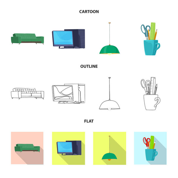 Vector design of furniture and work sign. Set of furniture and home stock vector illustration.