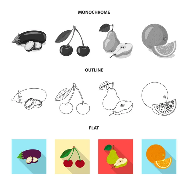 Diseño vectorial de icono de frutas y verduras. Colección de vegetales y vegetarianos símbolo de stock para la web . — Archivo Imágenes Vectoriales