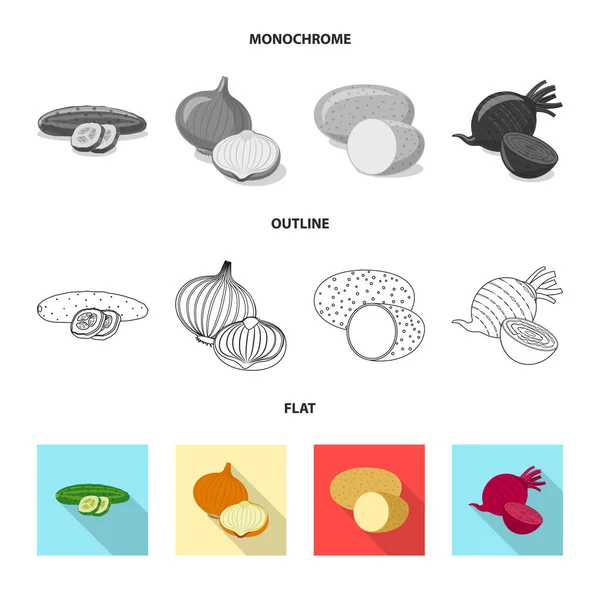 野菜や果物のシンボルの孤立したオブジェクト。Web の野菜やベジタリアンのストック シンボルのコレクション. — ストックベクタ