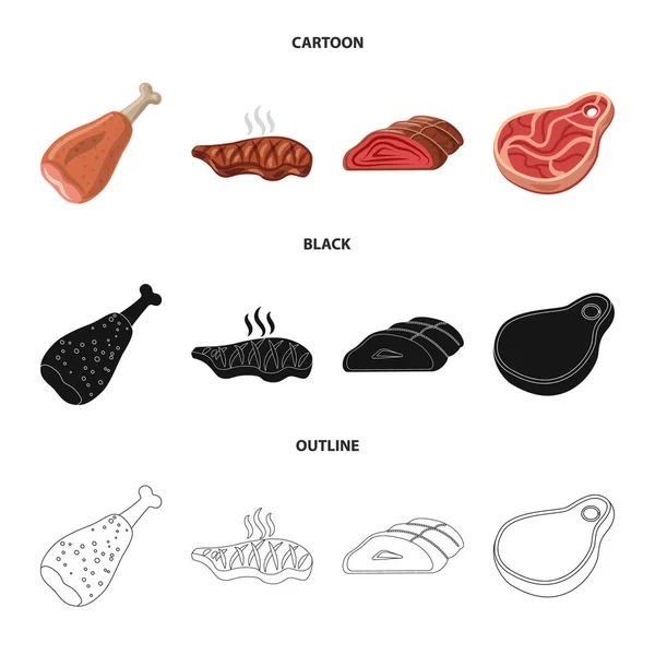 Eti ve jambon sembolü yalıtılmış nesne. Et ve hisse senedi için pişirme vektör simgesi ayarla. — Stok Vektör