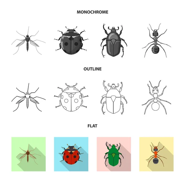 곤충과 비행 로그인의 벡터 그림입니다. 웹에 대 한 곤충과 요소 주식 기호 모음. — 스톡 벡터
