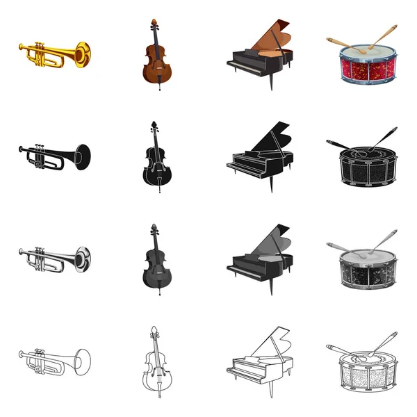 Векторный дизайн музыки и мелодичного знака. Коллекция музыкальных и инструментальных векторных иллюстраций . — стоковый вектор