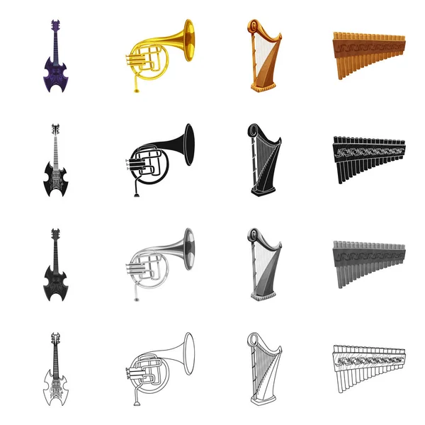 Vector illustratie van muziek en het afstemmen van teken. Collectie van muziek en instrument aandelensymbool voor web. — Stockvector