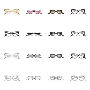 Gözlük ve çerçeve logosu yalıtılmış nesne. Gözlük ve hisse senedi için aksesuar vektör ikon koleksiyonu.