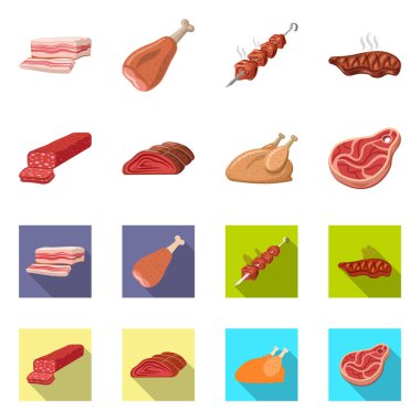 Et ve jambon simge vektör tasarımı. Et ve hisse senedi için pişirme vektör ikon koleksiyonu.