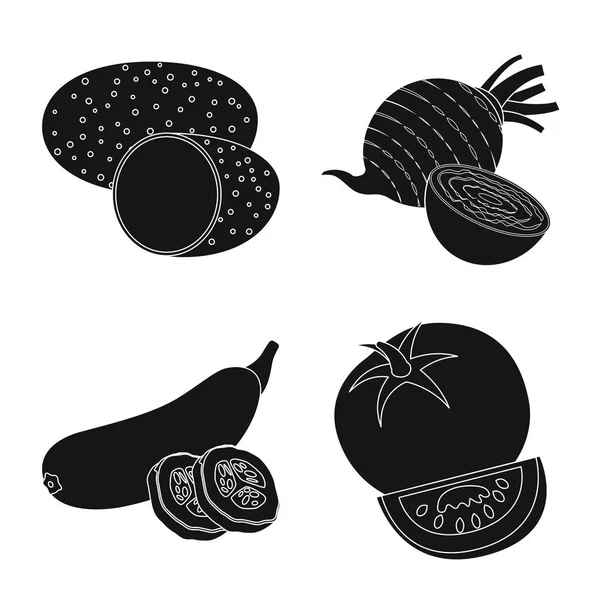 Sebze ve meyve logo vektör tasarımı. Hisse senedi için sebze ve vejeteryan vektör simge kümesi.