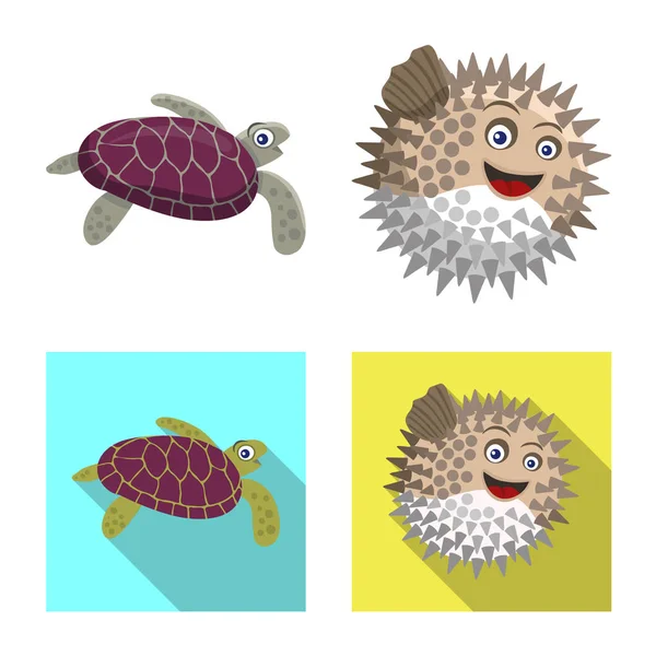 Ilustración vectorial del icono del mar y los animales. Colección de símbolo de stock marino y marino para web . — Vector de stock