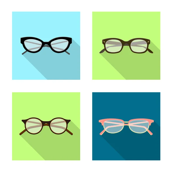 유리와 프레임 로고의 벡터 그림입니다. 웹에 대 한 안경 및 액세서리 주식 기호 모음. — 스톡 벡터