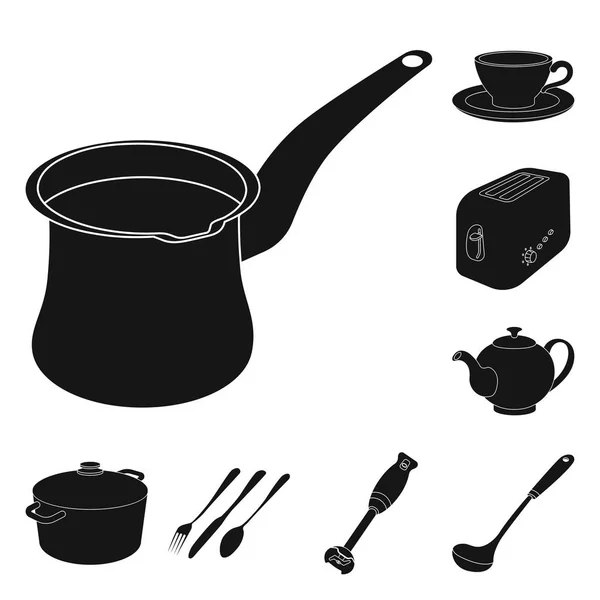 Design vettoriale della cucina e simbolo del cuoco. Set di icone vettoriali per cucina ed elettrodomestici per magazzino . — Vettoriale Stock