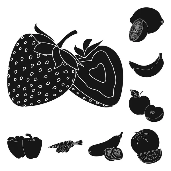 Desenho vetorial do ícone de vegetais e frutas. Conjunto de ícone vetorial vegetal e vegetariano para estoque . — Vetor de Stock
