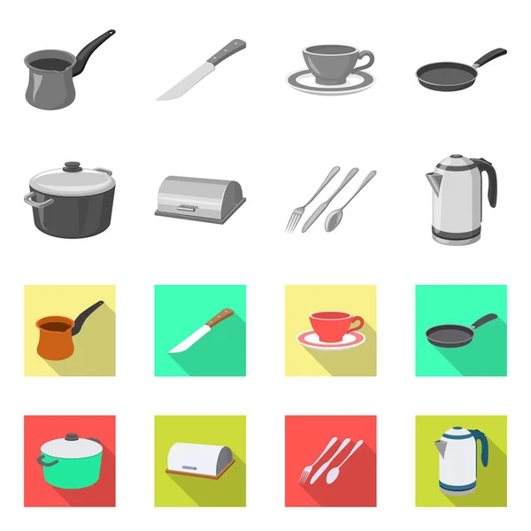 Изолированный объект кухни и логотип повара. Коллекция кухонного и бытового инвентаря . — стоковый вектор