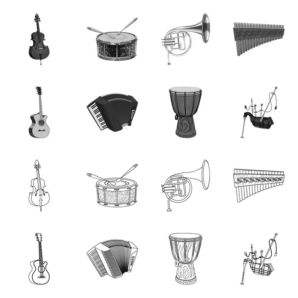 Objeto aislado de música y símbolo de melodía. Conjunto de música e ilustración de vector de stock de herramientas . — Vector de stock