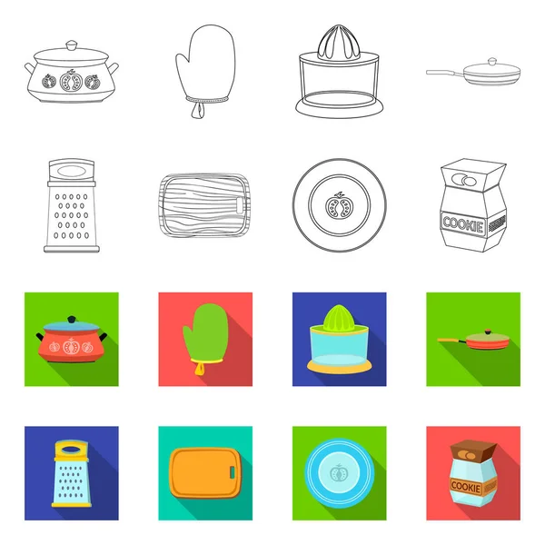 Vektorillustration der Küche und Koch-Ikone. Sammlung von Bestandssymbolen für Küche und Geräte für das Web. — Stockvektor