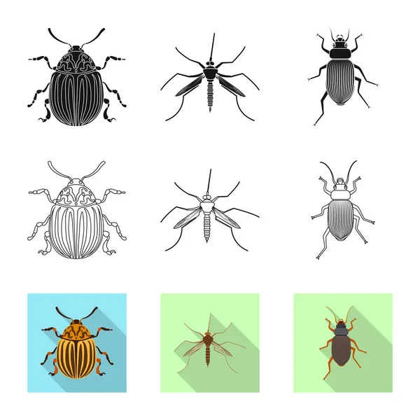 Ilustração vetorial de inseto e mosca símbolo. Conjunto de ícone de inseto e elemento vetorial para estoque . — Vetor de Stock