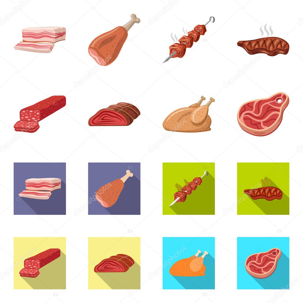Vector illustration of meat and ham symbol. Set of meat and cooking stock symbol for web.