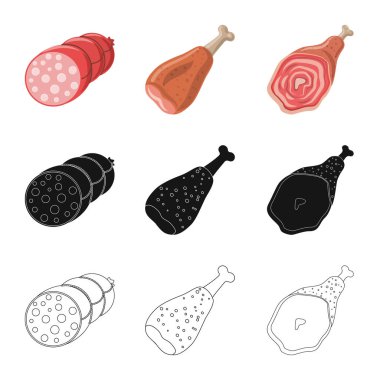 İşareti et ve ham izole nesne. Et ve hisse senedi vektör çizim pişirme koleksiyonu.