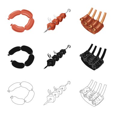 İşareti et ve ham izole nesne. Et ve hisse senedi vektör çizim pişirme koleksiyonu.