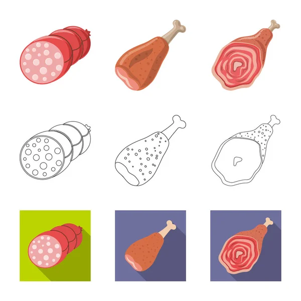 Vektorillustration des Fleisch- und Schinkenzeichens. Sammlung von Fleisch und Kochutensilien für das Web. — Stockvektor
