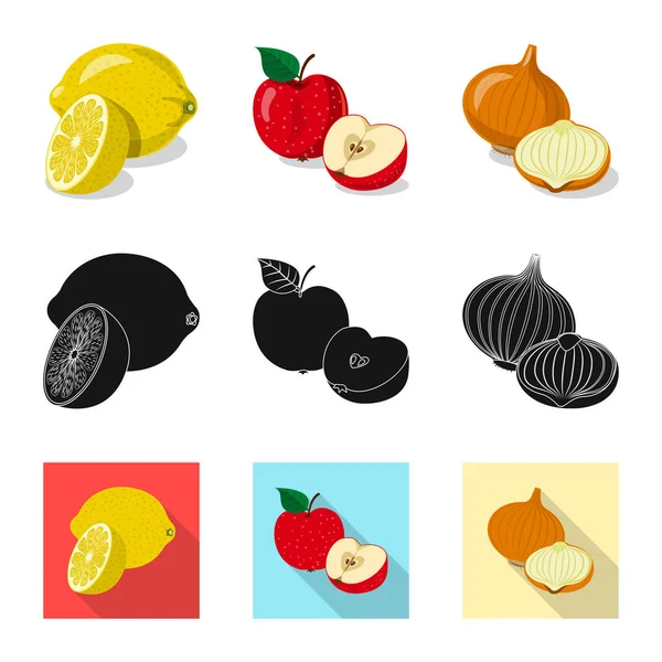 野菜や果物のシンボルのベクター イラストです。ストック野菜やベジタリアンのベクトルのアイコンのセット. — ストックベクタ