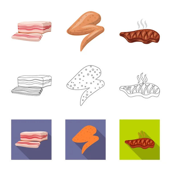 Ilustração vetorial do símbolo de carne e presunto. Coleta de carne e cozimento símbolo de estoque de web . — Vetor de Stock