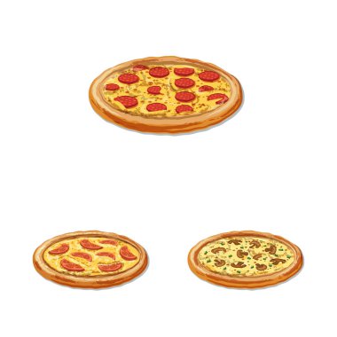 Pizza ve gıda işareti vektör tasarımı. Web için pizza ve İtalya hisse senedi simgesi kümesi.