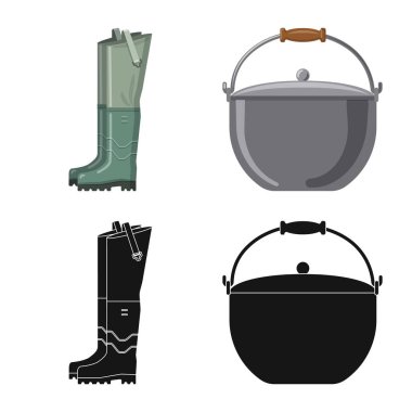 Balık ve balık tutma simge vektör tasarımı. Balık ve ekipman hisse senedi vektör çizim seti.