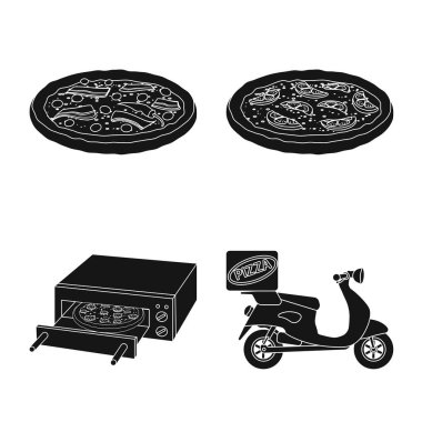 Pizza ve gıda logo vektör tasarımı. Web için pizza ve İtalya hisse senedi simgesi kümesi.