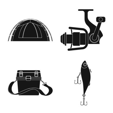 Balık ve balık tutma logo vektör tasarımı. Balık ve ekipman hisse senedi simgesi için web topluluğu.