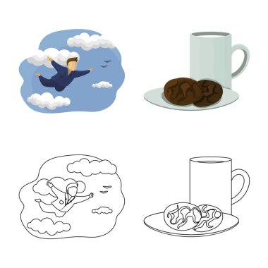 Rüyalar ve gece simge vektör çizimi. Rüyalar ve hisse senedi için yatak odası vektör simge koleksiyonu.