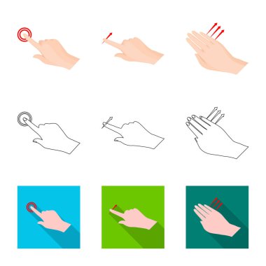 Vektör çizimi dokunmatik ve el işareti. Dokunmatik ekran ayarla ve stok için vektör simgeye dokunun.