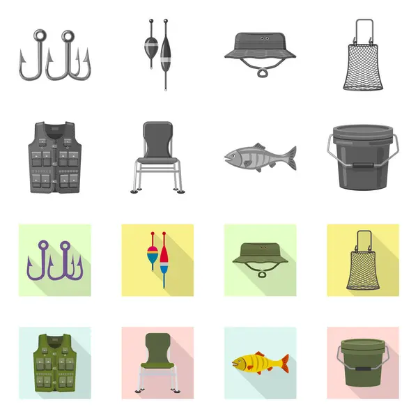 Ilustração vetorial do peixe e do sinal de pesca. Conjunto de peixes e equipamentos símbolo de estoque para web . — Vetor de Stock