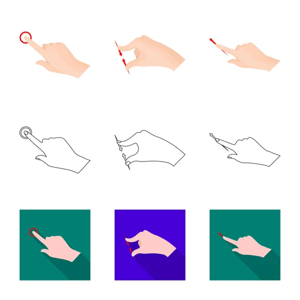 Vektor-Illustration von Touchscreen und Handzeichen. Sammlung von Touchscreen und Touchvektorsymbol für Aktien. — Stockvektor