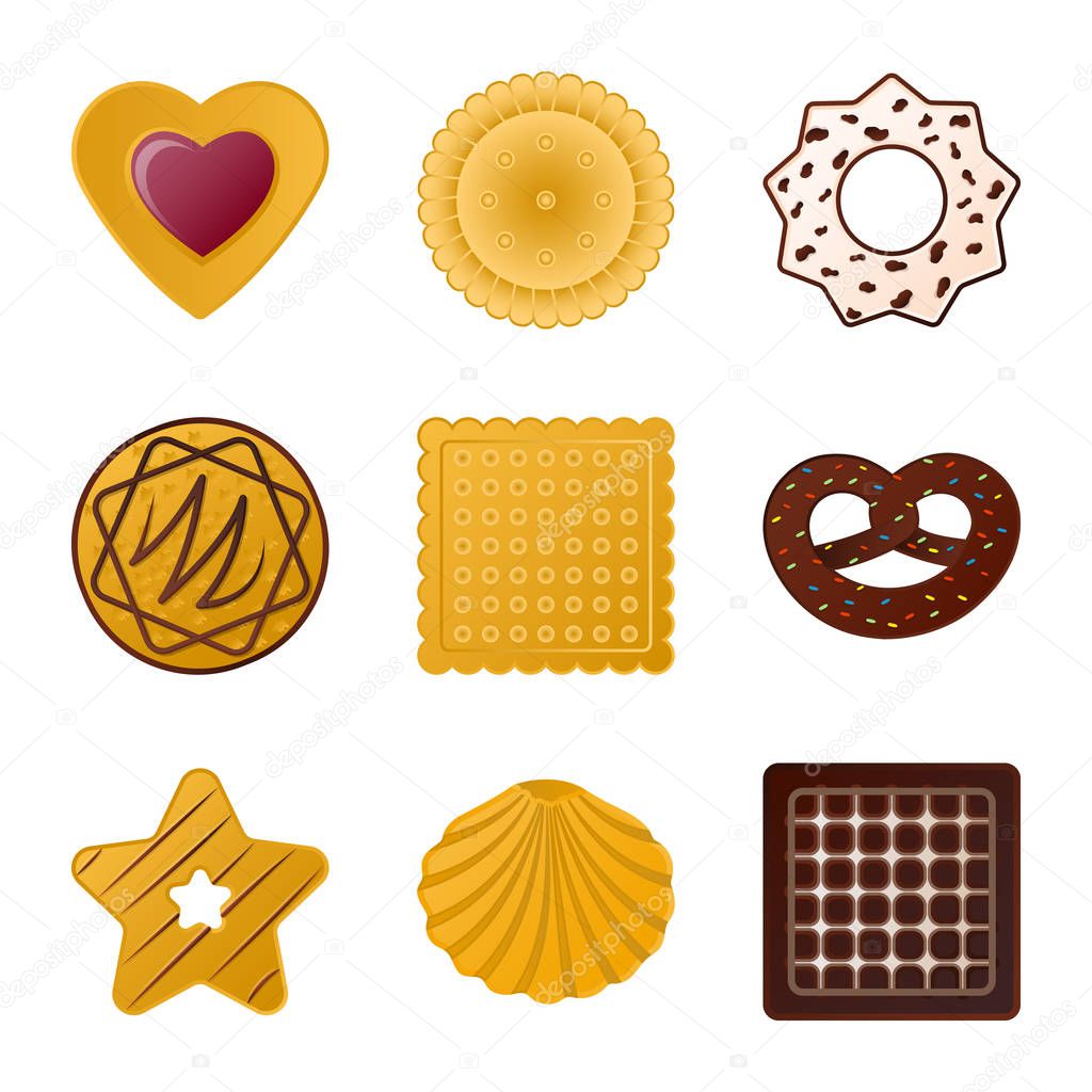 Vector design of biscuit and bake symbol. Set of biscuit and chocolate stock vector illustration.