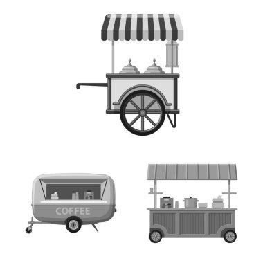 Piyasa ve dış işareti vektör tasarımı. Market ve gıda hisse senedi vektör çizim seti.