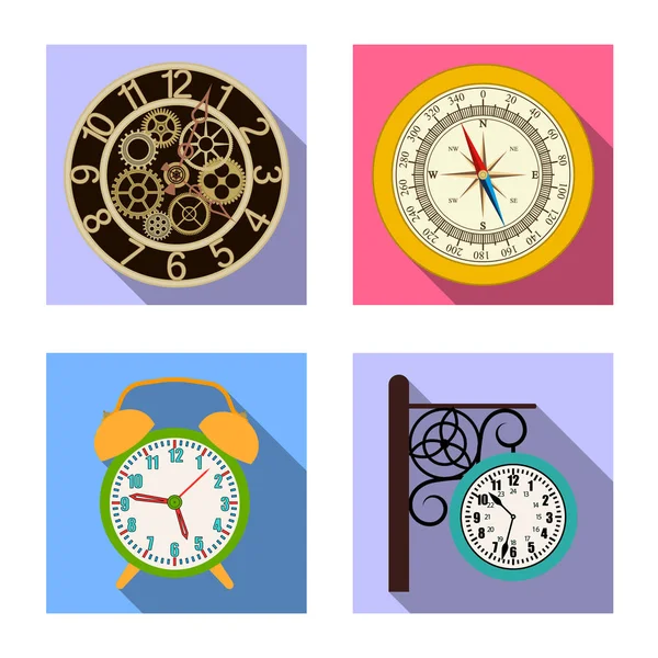 Diseño vectorial del reloj y el icono de la hora. Conjunto de reloj y círculo icono de vector para la acción . — Archivo Imágenes Vectoriales