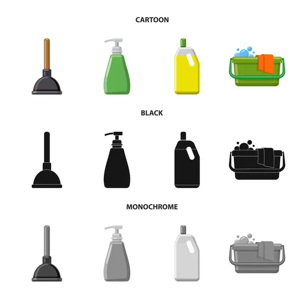 Geïsoleerde object van schoonmaak- en service-pictogram. Set van schoonmaak- en huishoudelijke voorraad vectorillustratie. — Stockvector