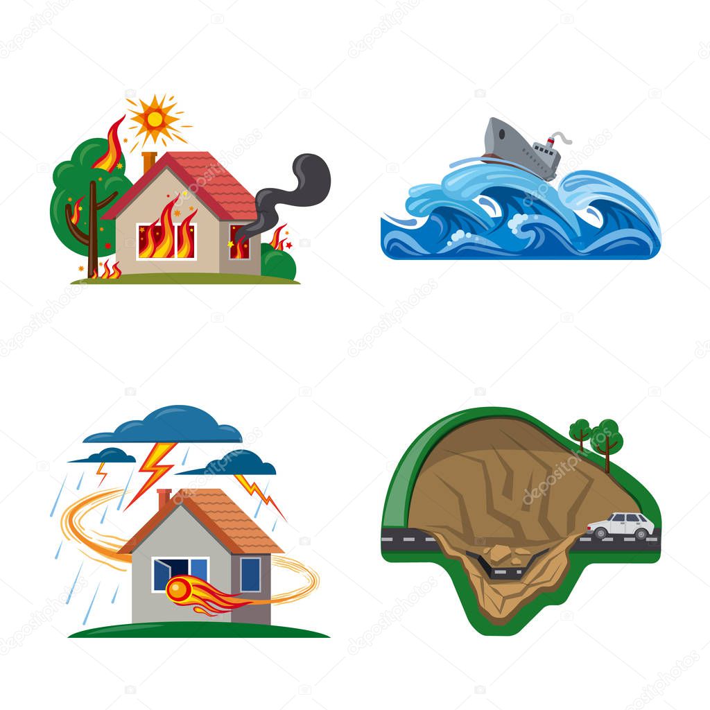 Isolated object of natural and disaster symbol. Set of natural and risk stock vector illustration.