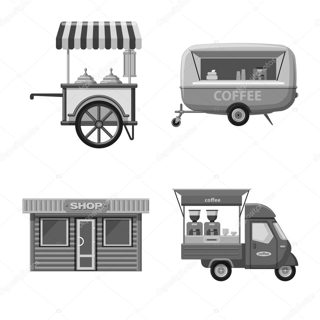 Vector design of market and exterior sign. Collection of market and food stock symbol for web.