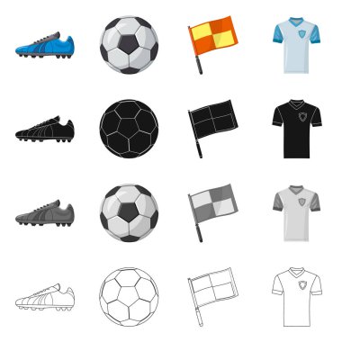 Futbol ve dişli logosu yalıtılmış nesne. Hisse senedi için futbol ve turnuva vektör simge topluluğu.