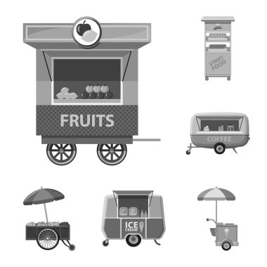 Piyasa ve dış simge vektör Illustration. Hisse senedi için Pazar ve gıda vektör simge kümesi.