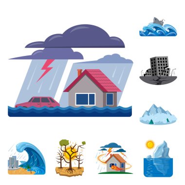 Doğal ve felaket simge vektör Illustration. Doğal kümesi ve web için risk hisse senedi simgesi.