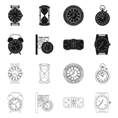 Saat ve saat simgesi yalıtılmış nesne. Hisse senedi için saat ve daire vektör simge kümesi.