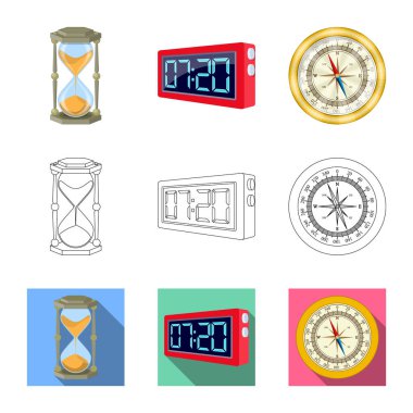 Saat ve saat simge vektör tasarımı. Hisse senedi için saat ve daire vektör simge topluluğu.