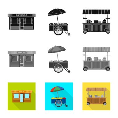 Piyasa ve dış işareti vektör çizimi. Hisse senedi için Pazar ve gıda vektör simge kümesi.