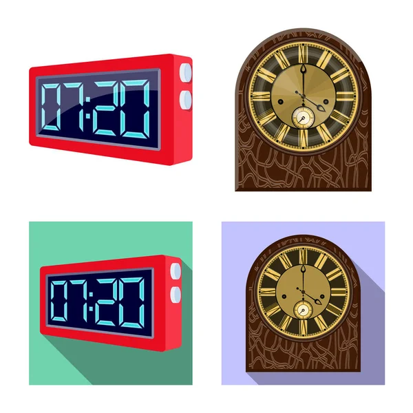 Vector illustration of clock and time icon. Collection of clock and circle stock vector illustration. — Stock Vector