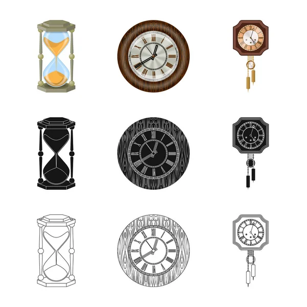 Illustrazione vettoriale dell'orologio e dell'icona dell'ora. Raccolta di orologio e icona vettoriale cerchio per magazzino . — Vettoriale Stock